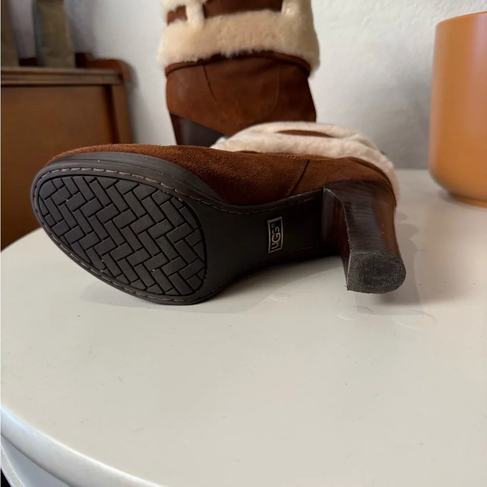 UGG Chestnut Suede Boots with Shearling Cuff - Picture 5 of 5
